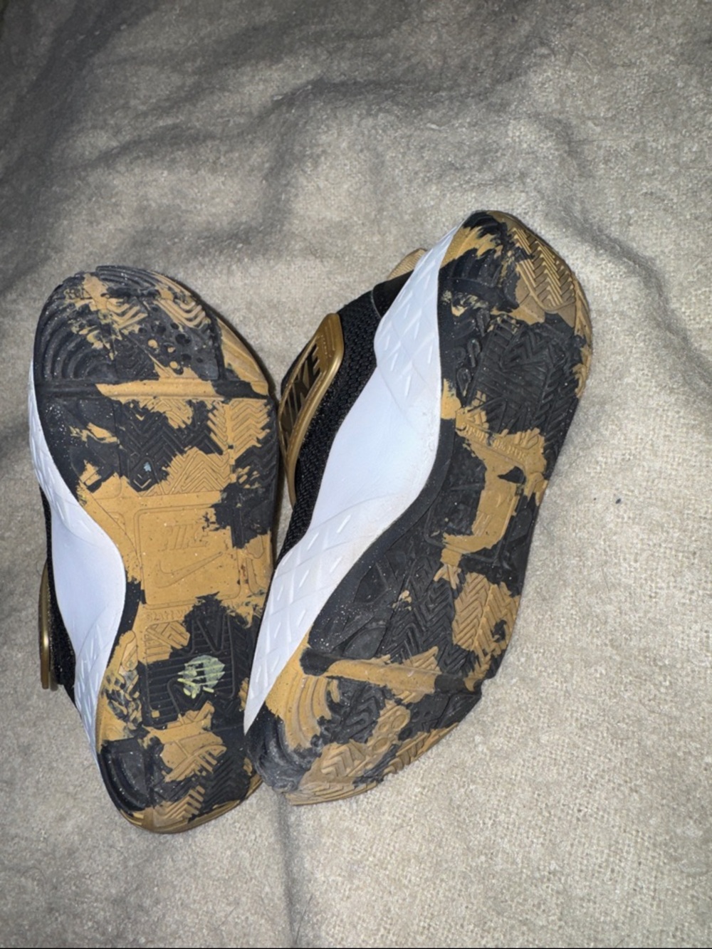 Nike Kids Black and Gold Slip-On Athletic Sneakers with Velcro Strap - Picture 4 of 4